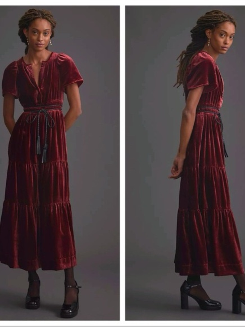 Anthro Velvet Edition Somerset Maxi Dress in Wine / Bordeaux NWT - Picture 2 of 4
